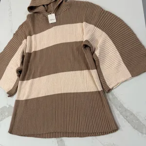 Free People Beach NWT Kami Hooded Sweater Set Womens Small Brown/Cream Oversized thumbnail 7