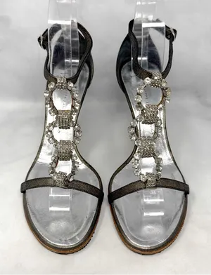 Giuseppe Zanotti Vicini Vintage Y2K Metallic Leather Block Heel Sandals 2000s 39 thumbnail 1