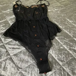 NEW HAH by Free People Womens XS Black Skate HAHround Romper lace button accent thumbnail 10