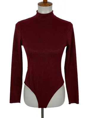 Anthropologie‎ Daily Practice Bodysuit Small Maroon Shimmer Sexy Chic Y2K thumbnail 1