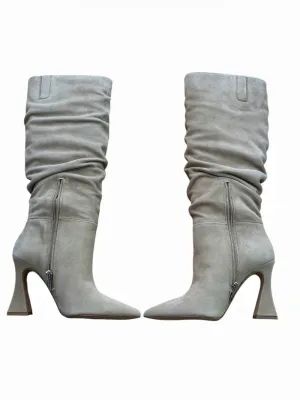 Vince Camuto Womens Taupe Suede Slouchy Pointed Toe High Heel Boots Size 5.5M thumbnail 2