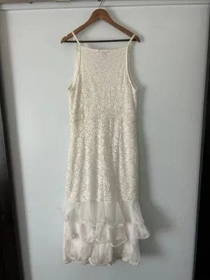 Sequin Cream Lace Slip Maxi Dress with teired Ruffle Tulle Hem thumbnail 5