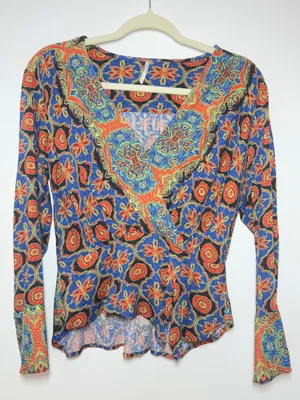 Free People Falling for You Top, Blue Combo size XS thumbnail 2