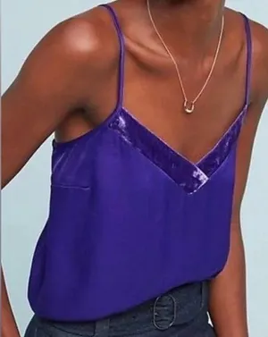 Anthropologie Floreat Purple Velvet Trim Cami Top Size Large thumbnail 1