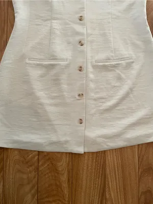 Abercrombie & Fitch White Square-Neck Button Sleeveless Mini Dress Size XL new + thumbnail 3