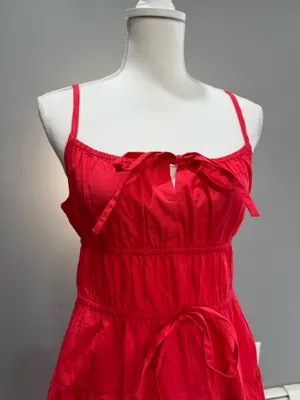 Red Sim & Sam Milkmaid Midi Sundress Size M EUC thumbnail 3