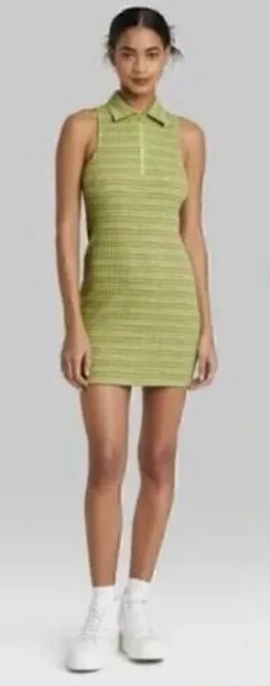 Wild Fable Women’s Medium Sleeveless Zip Front Polo Dress Green Stripe thumbnail 1