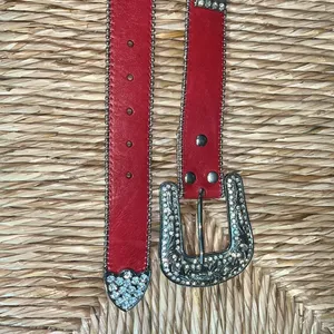 Red rhinestone bling western belt with silver accents, and buckle Sm-31 thumbnail 2