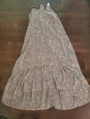 Flawless Maxi Slip Dress with Delicate Flower Print - Taupe Size Small Oversized Look thumbnail 3