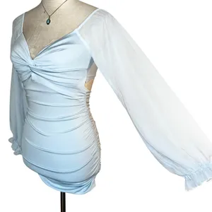 Lucy in the Sky‎ Baby Blue Mesh Sleeve Mini Dress XS | Romantic Pastel Soft Girl thumbnail 5