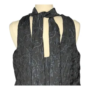 Scoop Mini Dress Women Large Black Blue Metallic‎ Floral Jacquard Mock Neck Tie thumbnail 16