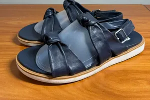 Marks‎ & Spencer Wide Fit Navy Blue Leather Sandals Twist Slingback Flat Comfort thumbnail 1