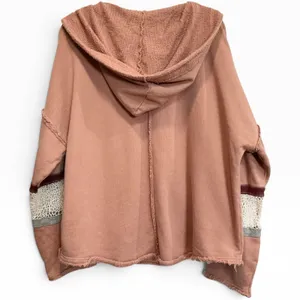 Free People Movement Dream Catcher Hoodie Oversized Rose Pink Crochet Lace Large thumbnail 3