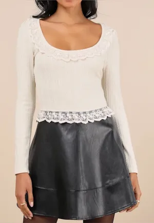 LULUS Women’s Coquette Appeal Cream Pointelle Lace Long Sleeve Top Size Medium thumbnail 1
