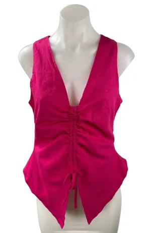 NEW Seven Wonders Pink Sleeveless Deep V Neck Ruched Tank Blouse Top Size L thumbnail 1