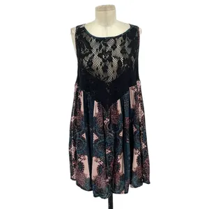 Free People Count Me In Trapeze Tunic Top Black Lace Pink Size Small‎ thumbnail 3