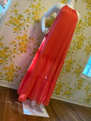 Backless Halter Tiered Maxi Dress in Orange size M thumbnail 4