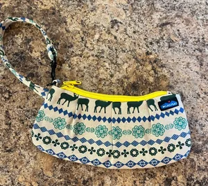 Kavu Blue and Green Patterned Wristlet with‎ Yellow Zipper thumbnail 1