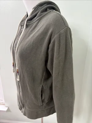 pact olive green full zip cotton thermal waffle hoodie sweatshirt jacket large thumbnail 2