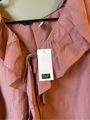 F&F NWT Ruffle Tie Front Blouse Romantic Boho Cottagecore Pink Top thumbnail 4