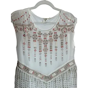 One September Anthropologie White‎ Embroidered Sleeveless Shift Dress Small thumbnail 8