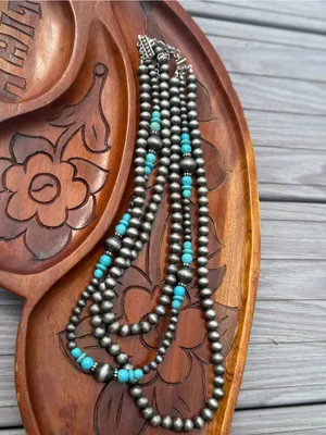 Western Multi-Strand Navajo Pearl Turquoise Stacked Statement Necklace thumbnail 4