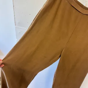 Vintage Soft Surroundings Brown 100% Silk Wide Leg Pants Pintuck Hem Size Large thumbnail 7