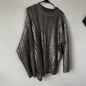 Topshop Premium Womens S Metallic Gray Chunky Knit Oversized Sweater Pullover thumbnail 7