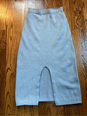 Free People Skyline Midi Skirt Gray Rib Knit Front Slit High Waist Size M thumbnail 3