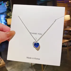 Women's Blue Crystal Love Heart Pendant Necklace thumbnail 2