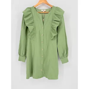 Entro Porch Swing Sips Mini Dress Pear Green Ruffle Button Front Small‎ NWT thumbnail 3