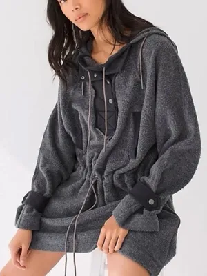 Free People Sadie Surplus Knit Jacket Hoodie Grey Size Small Oversized Fleece thumbnail 1