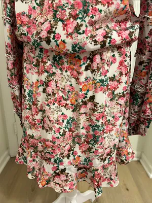 Rococo Sand Vie Floral Ruffle Mini Dress New Size Large Beaded Tie Resortwear thumbnail 12