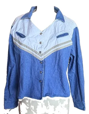 Vintage 90s Cumberland Outfitters Xl Denim Western Shirt Cowgirl Colorblock thumbnail 1