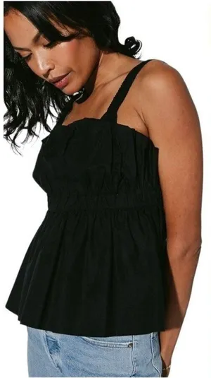 Cleobella Shirt Women XS Black Organic Cotton Ruffle Peplum Desi Tank Top Gothic thumbnail 1