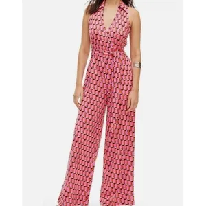 DVF Target Diane Von Furstenberg‎ Pink Geo Print Jumpsuit Size Small thumbnail 7