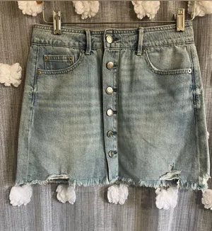 American Eagle Light Wash Denim Button-Front Mini Skirt thumbnail 1