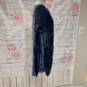 Floreat Anthropologie Women's Square Neck Short Sleeve Blue Velvet Shift Dress S thumbnail 8