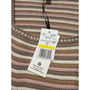 Pink Rose Oat Stripe Cropped Knit Sweater Square‎ Neck PF4S26893DG NWT Medium thumbnail 3