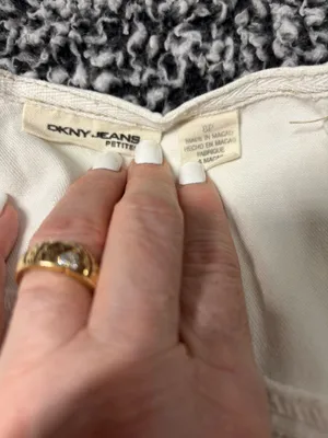 DKNY White Denim Ruffled Mini Skirt Paneled A-Line High Waisted Size 8P 100% Cotton thumbnail 8