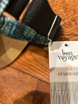 bon voyage STARBOARD NWT Wide Brim Straw Visor Hat with green leave Print Band thumbnail 14