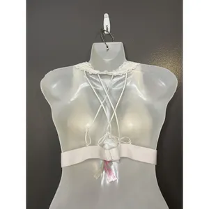 PINK Bralette Bra Womens Large White Lace Wireless Crossback Strappy Lined B Cup thumbnail 5