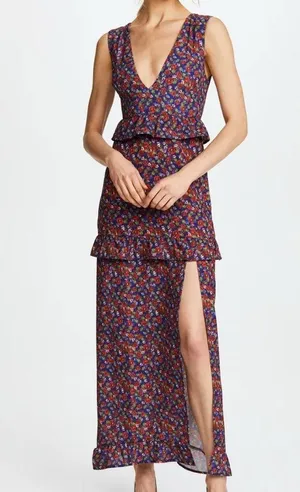 Nightwalker Elsa Red Floral Print Slit Maxi Dress thumbnail 1