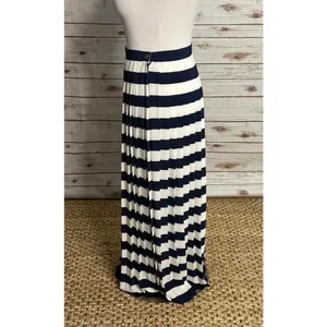 Vintage Chaus classic nautical navy/white pleated striped maxi skirt Size 10 thumbnail 2