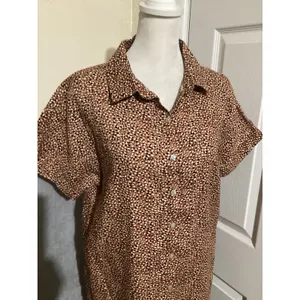 Tahari Linen Shirt Dress Leopard Print Button Front Short Sleeve Women's M thumbnail 2