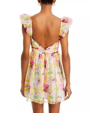 AQUA Floral Mini Dress V-Neck Ruffled thumbnail 2