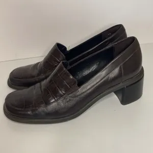 Naturalizer Womens Brown Leather Croc Print Slip On Loafer Heels Sz 9M preppy‎ thumbnail 3