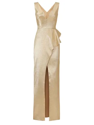 Black Halo Metallic Gold V-Neck Maxi Gown thumbnail 12