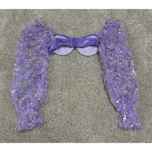 IHeartRaves Purple Sequin Floral Puff Sleeve Underwire Crop Bra Top Size XS thumbnail 7