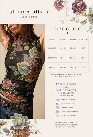 Alice + Olivia Sheer Ruched Floral Mesh Tank NWT Boho Chic Statement Piece Sz M thumbnail 3